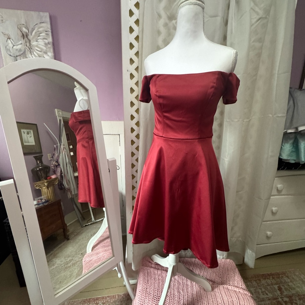 Sequin Hearts Red Off-Shoulder Mini Dress